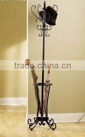 YES KD standing coat rack metal hanging shelf wrought iron multi hooks hanger clothes rack with umbrella stand wholesale