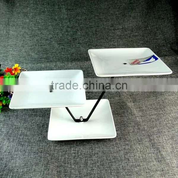 Fine Quality White Square Porcelain Cake Stand For Restaurant Decorative photo-2