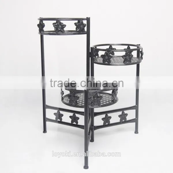 Garden Decor Yard Flower Pot 3-Tiered Folded Plant Pots Tray Rack Metal Black photo-4