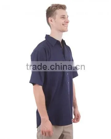 100% Cotton Preshrunk Drill Short Sleeve Navy Mens Work Shirts photo-3
