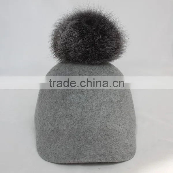 Myfur Adult Unisex Fedora Hat With Detachable Genuine Fox Fur Bobble photo-2