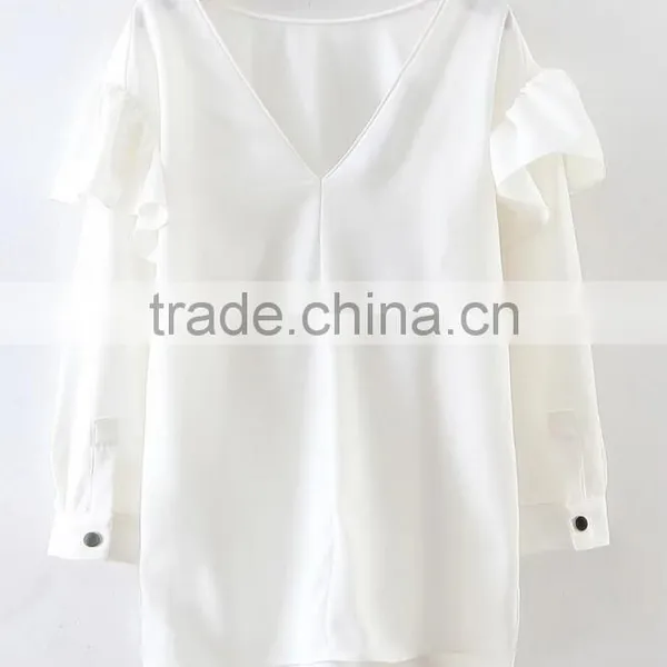 Runwaylover EY2340B 2017 Women Fashion Falbala Pure Color Blouse photo-5