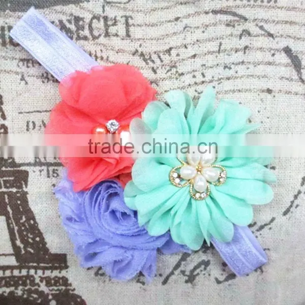 Boutique Tripple Shabby Chiffon Flower Toddler Head Bands In Stock, Girl Baby Hair Accessories photo-4
