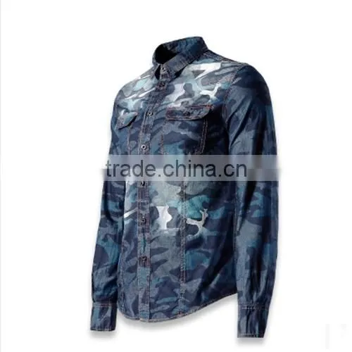 2016 Camouflage Style Men Washed Denim Casual Shirt photo-2