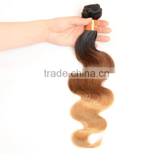 Ombre Hair Weaves Hot Sale Ombre Weaving Hair 1b/#4/27# Color Three Tone Color Malaysian Human Hair Weft Mix Length photo-4