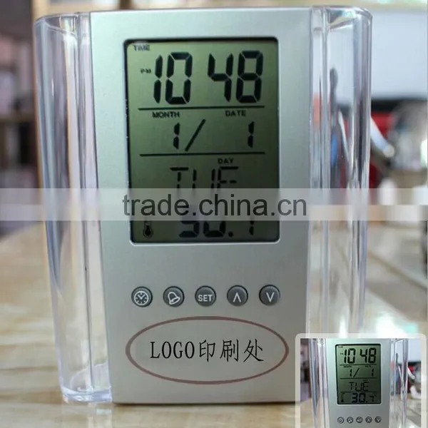 Promotional Office Clander Pen Holder Desktop Clock for Logo Print photo-3