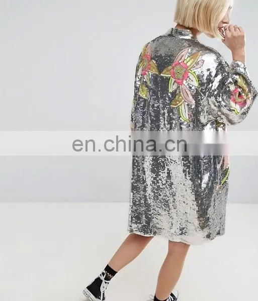 Promotion Comfortable Fashion Causal Bling Bling Lose Sequin Embroidery Jacket Women photo-3