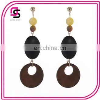 Fashion Natural Beads With Wooden Beads Charm Fishhook Earrings