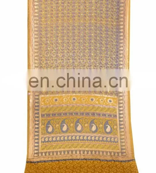 Indian Yellow Banarasi Silk Saree With Unstitched Blouse Piece Craft Paisley Fabric photo-2