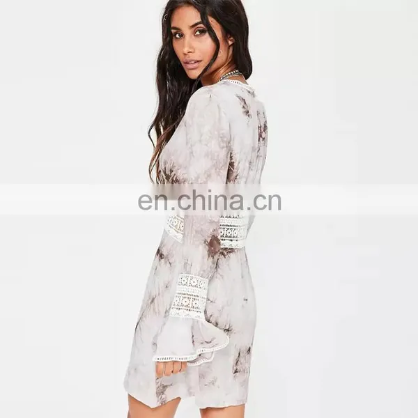 New Design Summer Women White Flared Sleeve Sexy Mini Swing Dress photo-3