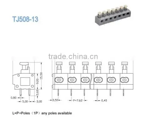 Termin Block Single Deck Screwless PCB Spring Clamp Terminal Block , Pitch 7.62mm 300V 10A photo-2