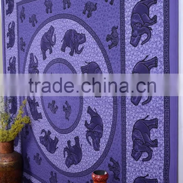 Indian Tapestry Cotton Purple Mandala Elephants Vintage Wall Hanging Tapestries Throw Bedsheet photo-4