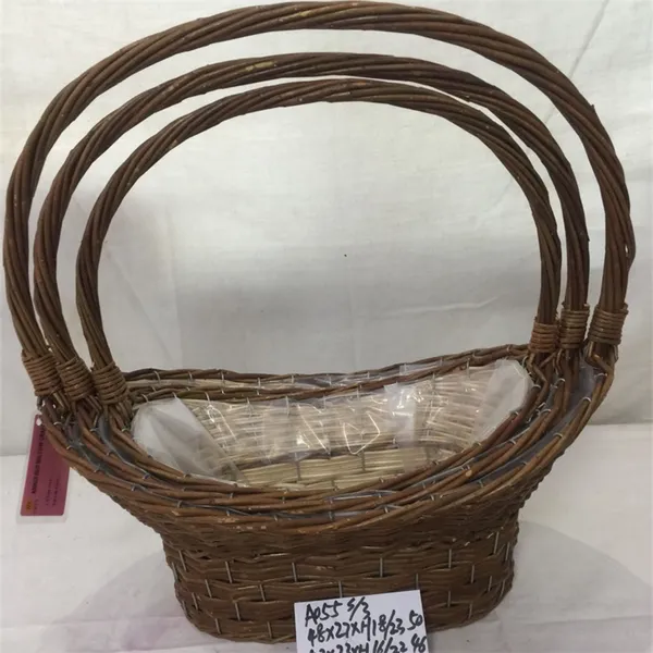 High Quality Custom Red Willow Wicker Storage Baskets With Wood Handles photo-3