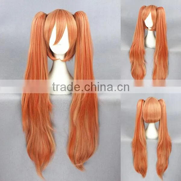 Wholesale 100CM Long Orange Mixed Lolita Women Synthetic Hair Cosplay Party Wig With 2 Clip Ponytail