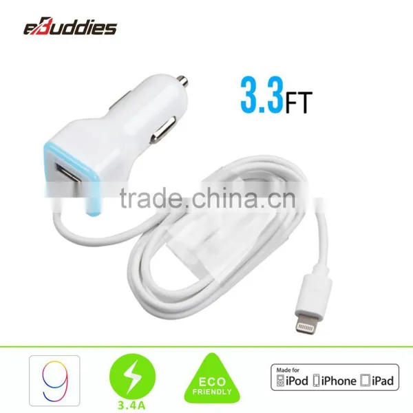 Built-in With MFi Charging Cable Car Charger for IPhone 6 6s 5 for Samsung photo-4