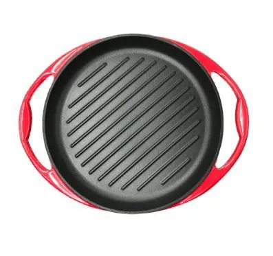 Cast Iron Enamelled Skillet Enamelled Steak Skillet Round Pan with Two Ears Red Enamelled Skillet