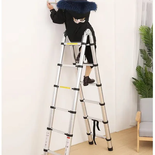 Foldable Stable Aluminum Ladder 2.6M to 7M Extendable Telescoping Ladder Suitable for Warehouse Use photo-5