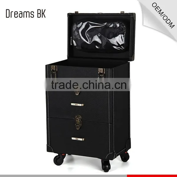 Professional Rolling Makeup Case 2 In1 Mutifunctional PVC Trolley Cosmetic Case With 360 Degree Wheel photo-3