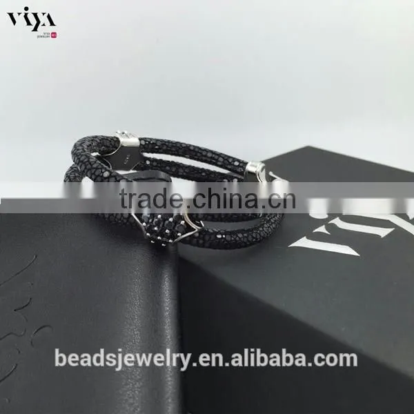 2016 Wholesale Luxury Stingray/ Python Leather Crystal Bracelet With Silver Cuff Jewelry photo-4
