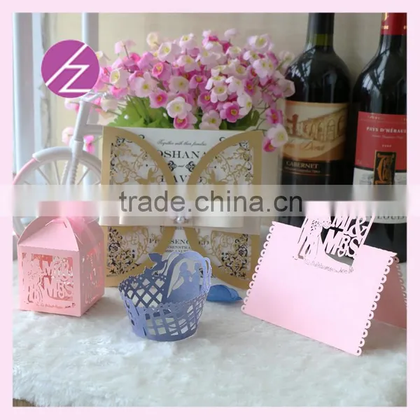 High Quality Laser Cut Paper Wedding Box/ Invitation Card /cupcake Wrapper / Seat Card /name Card a Whole Set Many Styles ZH-1