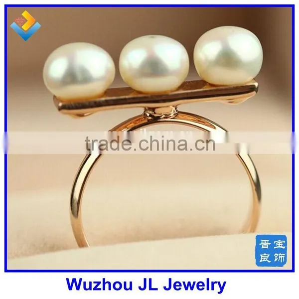 3PCS Natural Pearl Stone Line Ring Rose Gold Plated Pearl Stone Opening Ring photo-3