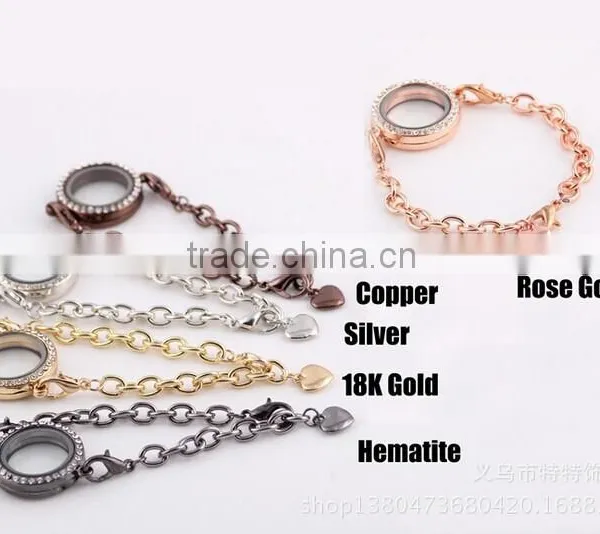 2015 Wholesale Stainless Steel Floating Locket Magnet Floating Locket Bracelet