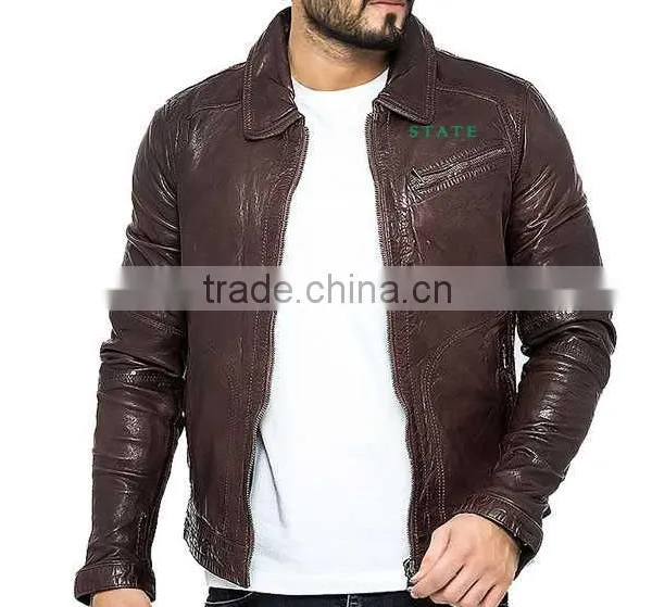 New Fashion Hot Men's Motorcycle Leather Jackets Washed Leather Jackets photo-3