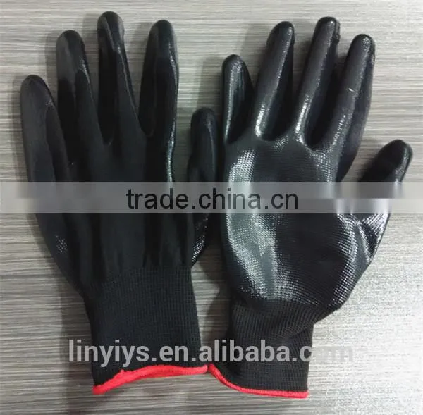 13 Gauge Oil/water Resistant Black Nitrile Coated Work Gloves