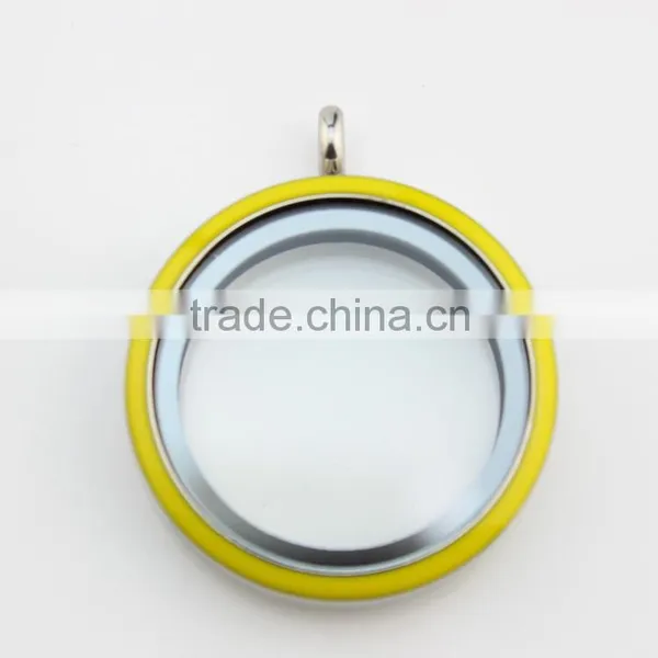 New Arrive 316L Stainless Steel Glass Screw Floating Charms Locket With Yellow Enamel photo-2