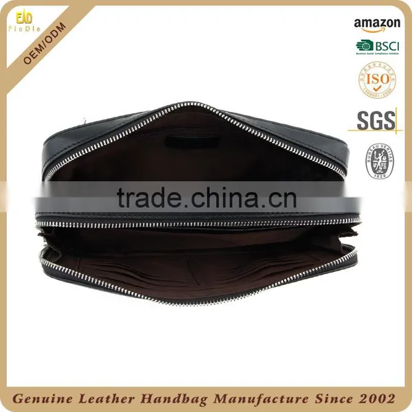 CSQJB162-001 Two Zipper Pocket Multifunctional Men Leather Wrist Clucth Bag photo-4