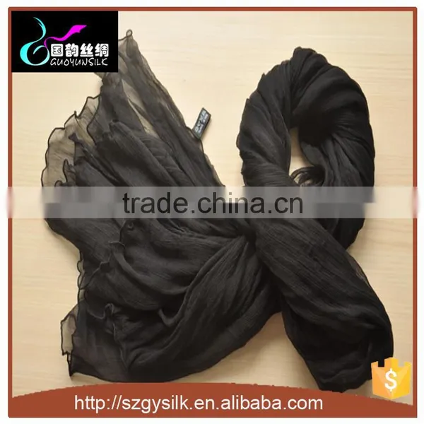 Black Color Crepe Georgette Long Silk Scarf