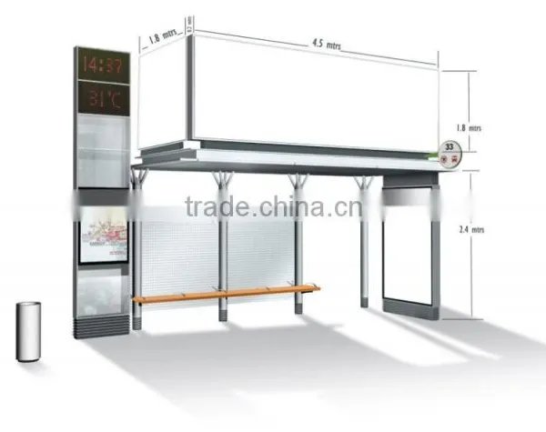 Aluminum & Stainless Steel Outdoor Economic Bus Stop Station With LED Light Box and Tempered Glass for Public Equipment
