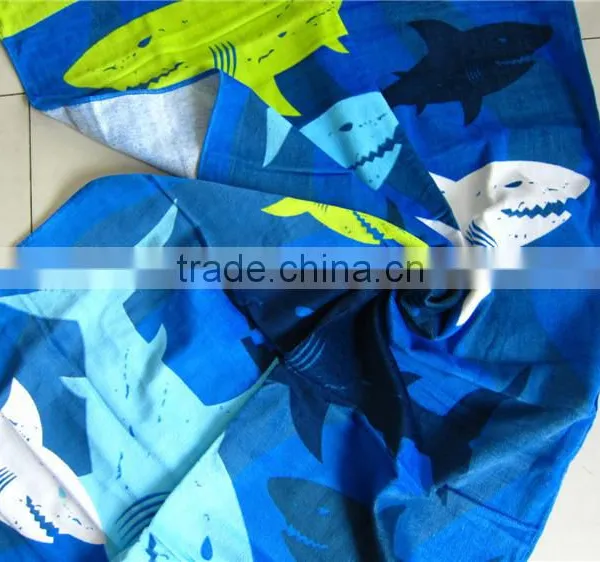 100% Cotton Ocean Blue Shark Printed Beach Towel Blue Ocean Beach Towel photo-6