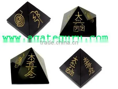Black Agate Engraved Reiki Pyramids : Wholesaler Manufacturer Black Agate Arch Angle Set Pyramid