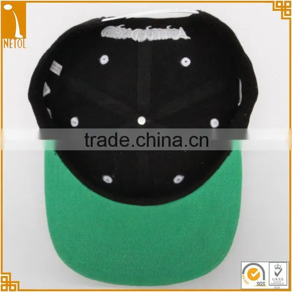 Custom 6 Panel Green Underbrim Snapback Baseball Caps photo-3