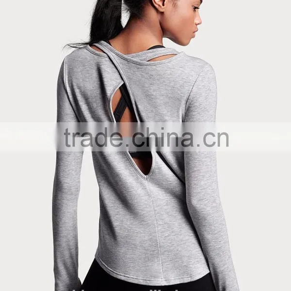 Women Clothing Wholesale Custom Blouses t Shirt Trendy Casual Girls Plain Long Sleeve t Shirts Grey photo-5