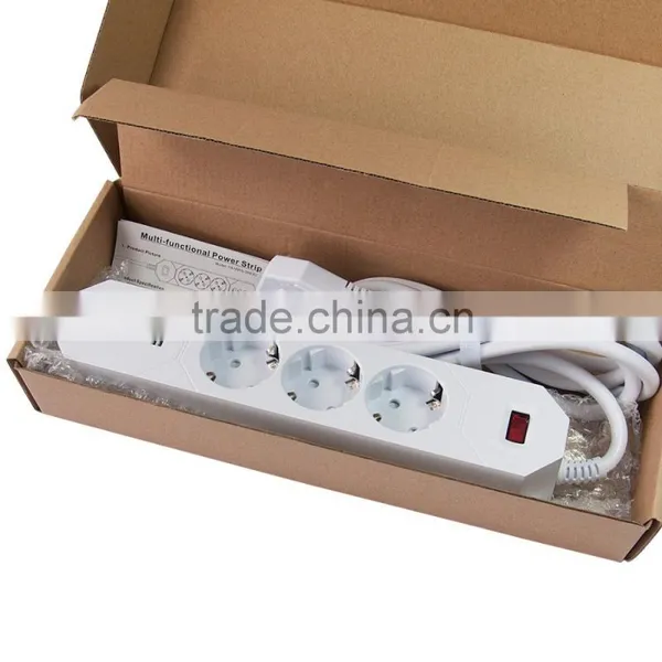 OEM/ODM EU Plug White Extension Power Strip USB Switch Socket With 3 USB Charger