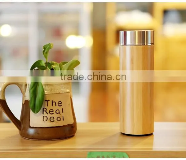 Natural Bamboo Eco-friendly Double Wall Vacuum Insulated 12 Oz Bottle With Stainles photo-4