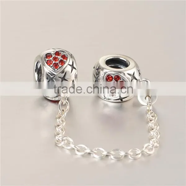 925 Sterling Silver Heart Red CZ Safety Chains Mother Day Gift Bracelet Chains photo-3
