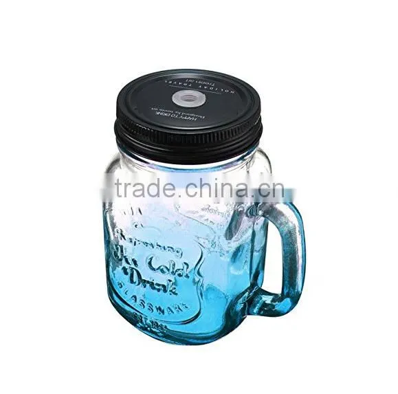 400ml Glass Bottle Mason Jars With Color Painted Wholesale With Caps and Straws photo-3