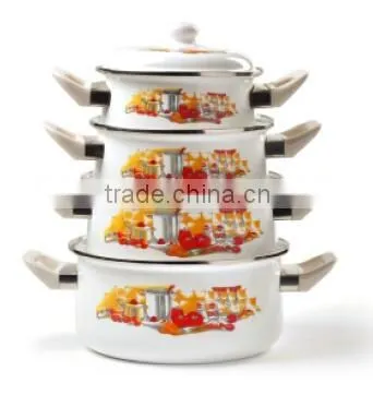 16/18/20/22/24CM 5PCS Flowers Decal Printing Enamel Casserole Set With Bakelite Handle photo-3
