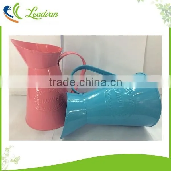 Pastoral Vintage Pink Flower Home Decorative Galvanized Metal Bucket Vase