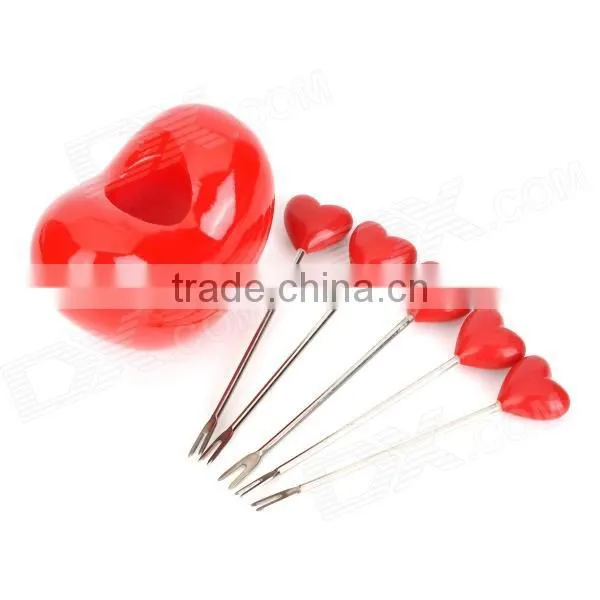 Factory Wholesale Stainless Steel Red Heart Shaped Fuit Fork Set photo-3