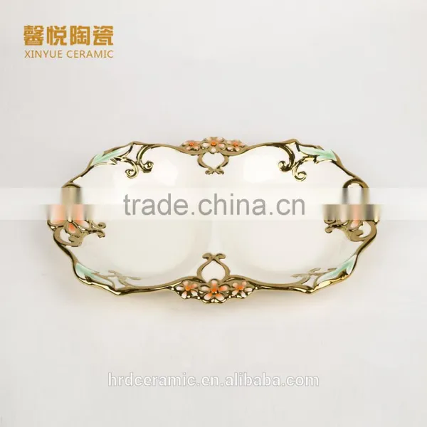 Wholesale Golden Electroplating Fruit Departed Plate,electorplate Golden Plate Ceramic Material photo-2