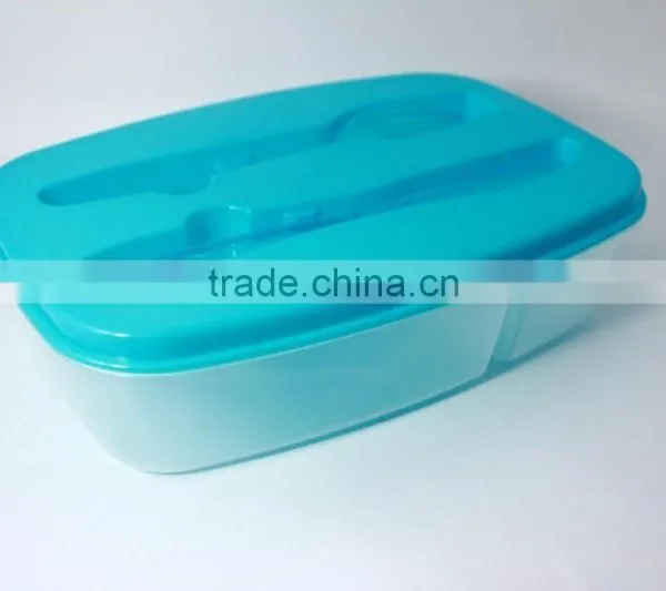 Microwave Safe Plastic 2 Compartments Lunch Box With Fork and Knife on Lid photo-4