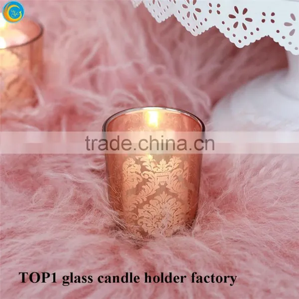 Rose Gold Mercury Glass Candlestick Holders photo-2
