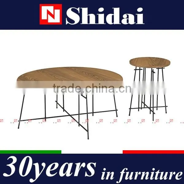 Iron Plate Legs Wooden Round Coffee Table Modern TA112 photo-2