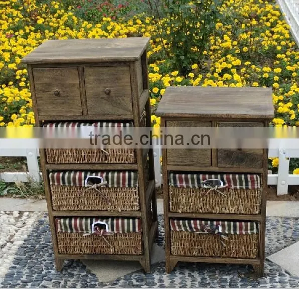 Shabby Chic Wooden Sotorage Wicker Caninet With 5 Drawers photo-4