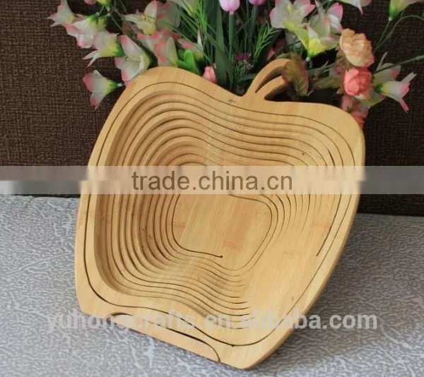 100% Bamboo Made Apple Shape Folding Fruit Basket photo-4