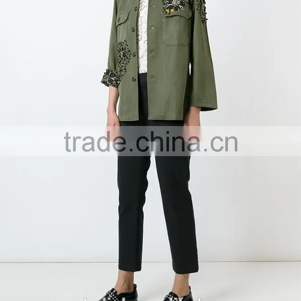 100% Cotton Women Military Olive Green Jacket Customized photo-3